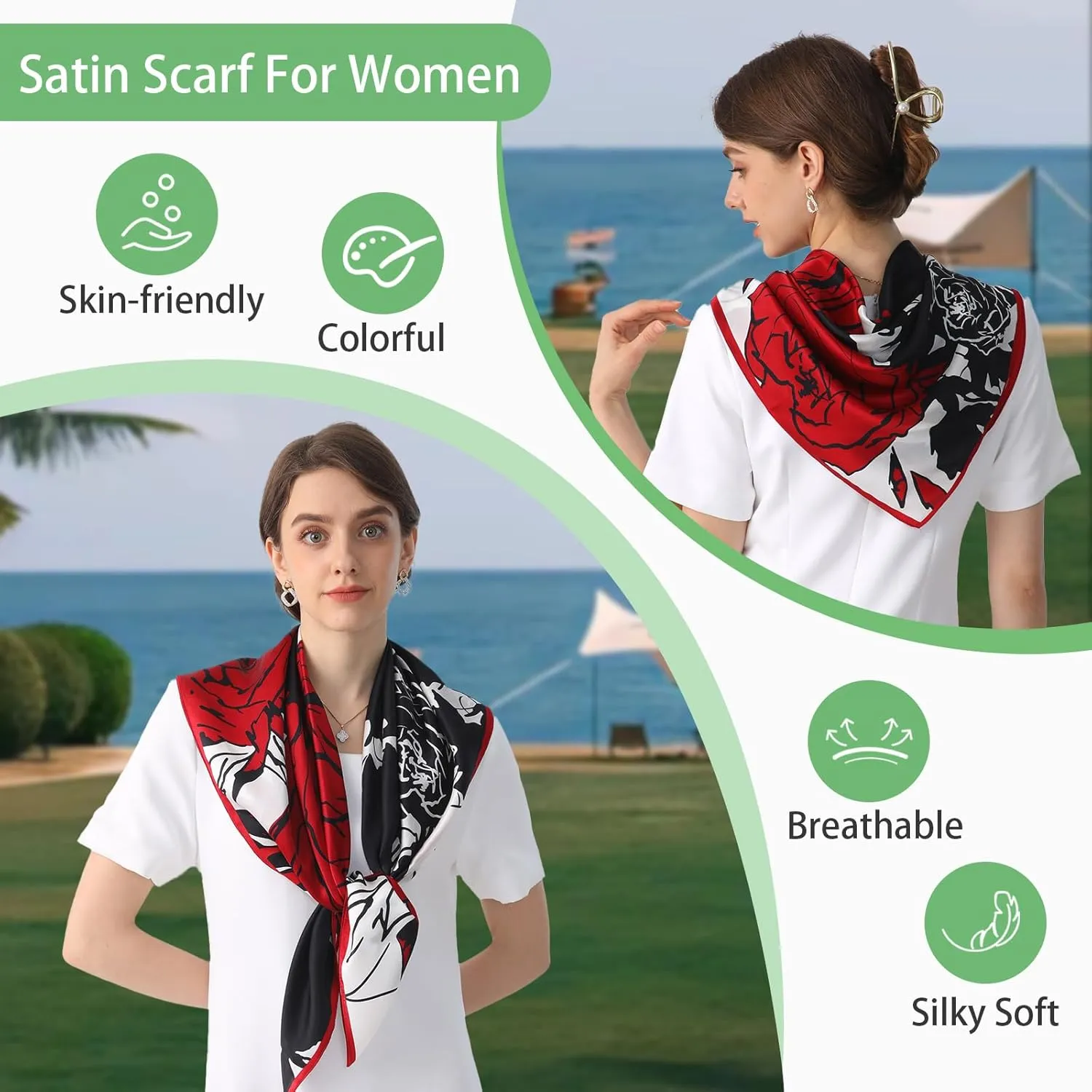 100% Mulberry Silk Head Scarf for Sleeping 35"x35" Square Silk Hair Scarf for Women Lightweight Bandana Large