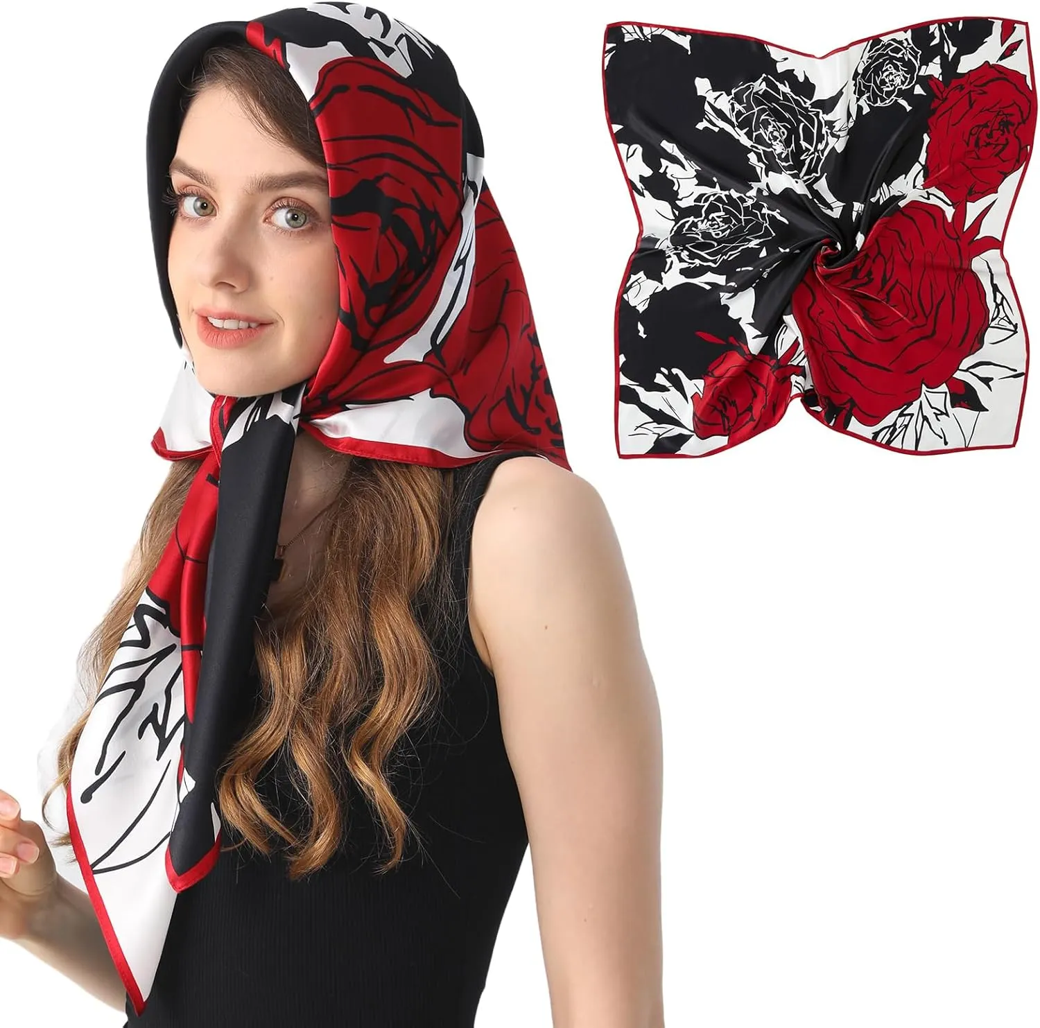 100% Mulberry Silk Head Scarf for Sleeping 35"x35" Square Silk Hair Scarf for Women Lightweight Bandana Large