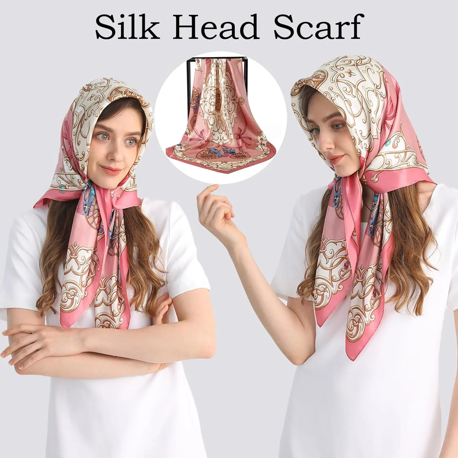 100% Mulberry Silk Head Scarf for Sleeping 35"x35" Square Silk Hair Scarf for Women Lightweight Bandana Large