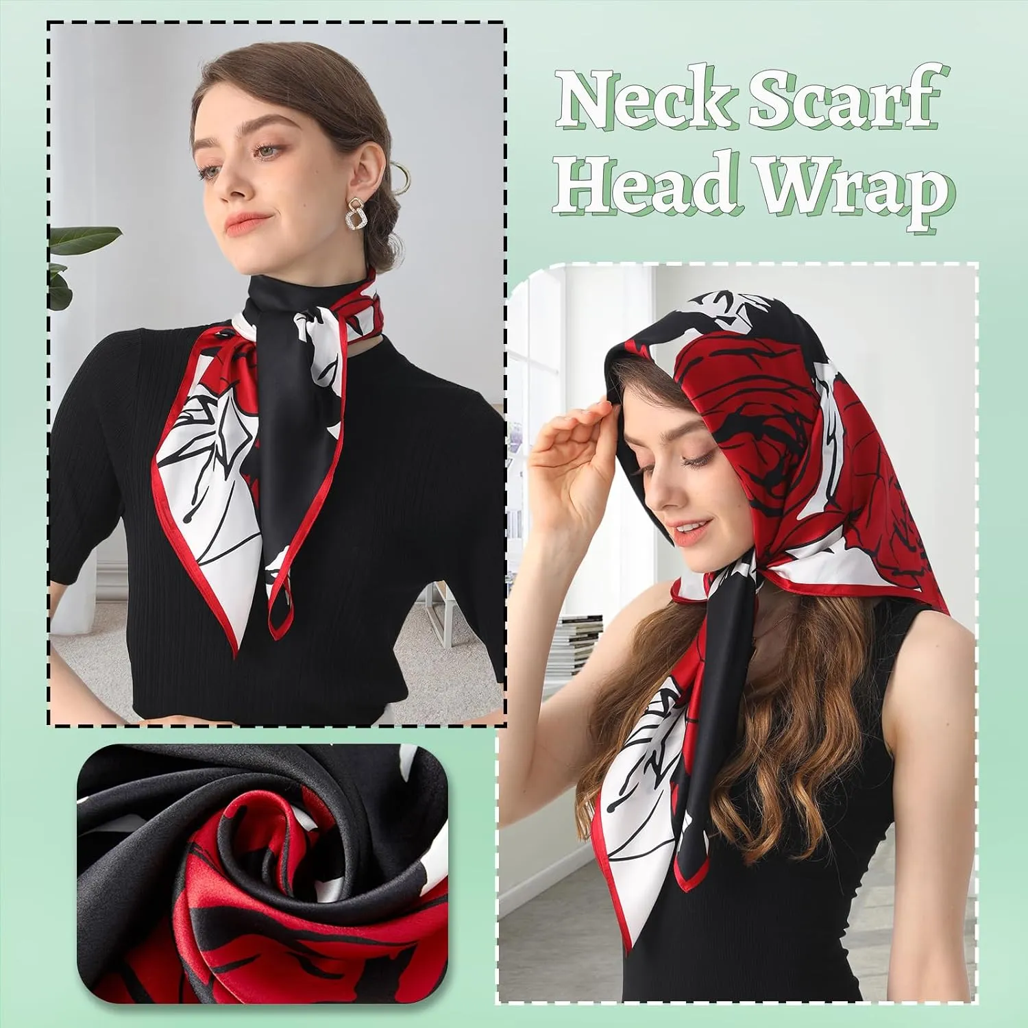 100% Mulberry Silk Head Scarf for Sleeping 35"x35" Square Silk Hair Scarf for Women Lightweight Bandana Large