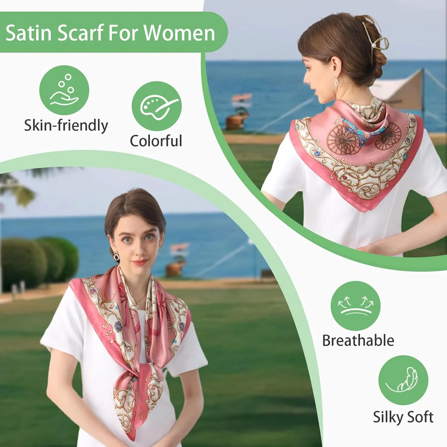 100% Mulberry Silk Head Scarf for Sleeping 35"x35" Square Silk Hair Scarf for Women Lightweight Bandana Large