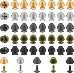 100Pcs Round Studs Metal Purse Feet Nailhead Metal Cone Screw Back Rivets Flat Head Stud for Purse Handbag Spike Flat Buckle Button Cap Rivets for Leather Craft Belts Bag Dog Collar Accessories 5Color
