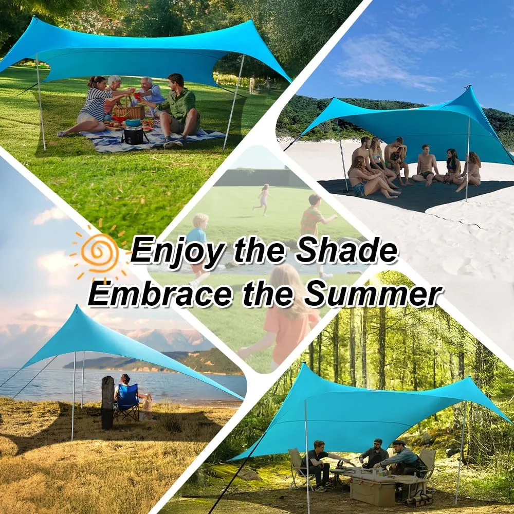 1010ft UPF50  Beach Tent Sun Shelter, Windproof Stable Outdoor Pop Up Beach Shade Canopy for Camping, Fishing, Backyard Fun or Picnics, 2 Poles
