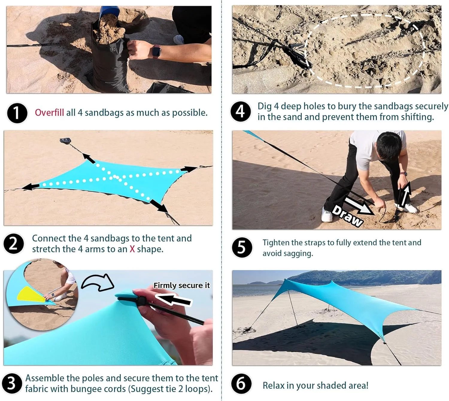 1010ft UPF50  Beach Tent Sun Shelter, Windproof Stable Outdoor Pop Up Beach Shade Canopy for Camping, Fishing, Backyard Fun or Picnics, 2 Poles