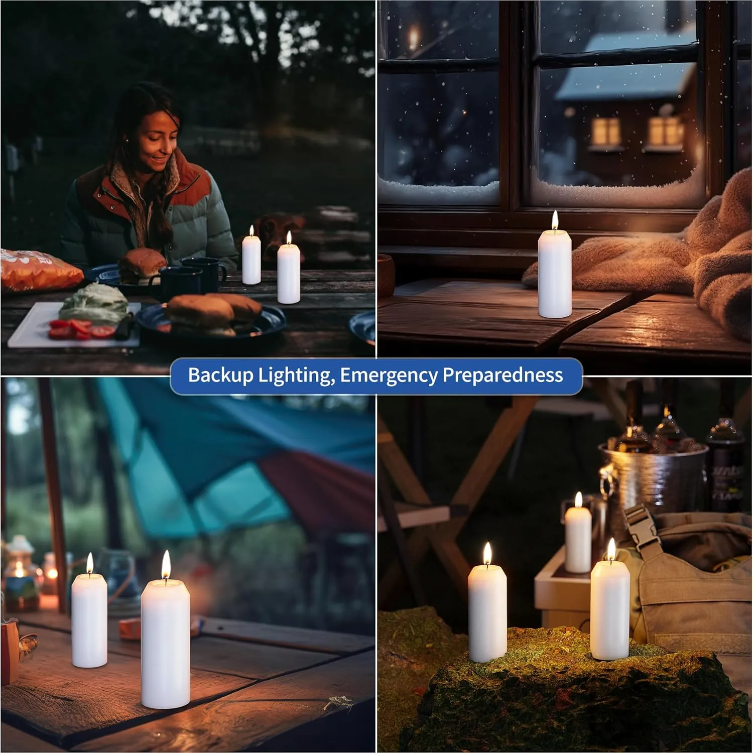 10Pack 15H  Emergency Candles Long Burning Survival [20H  Inside Candle Lanterns], 3 Unscented White Pillar Candle, Survival Candles for Power Outage, Camping, Hurricane