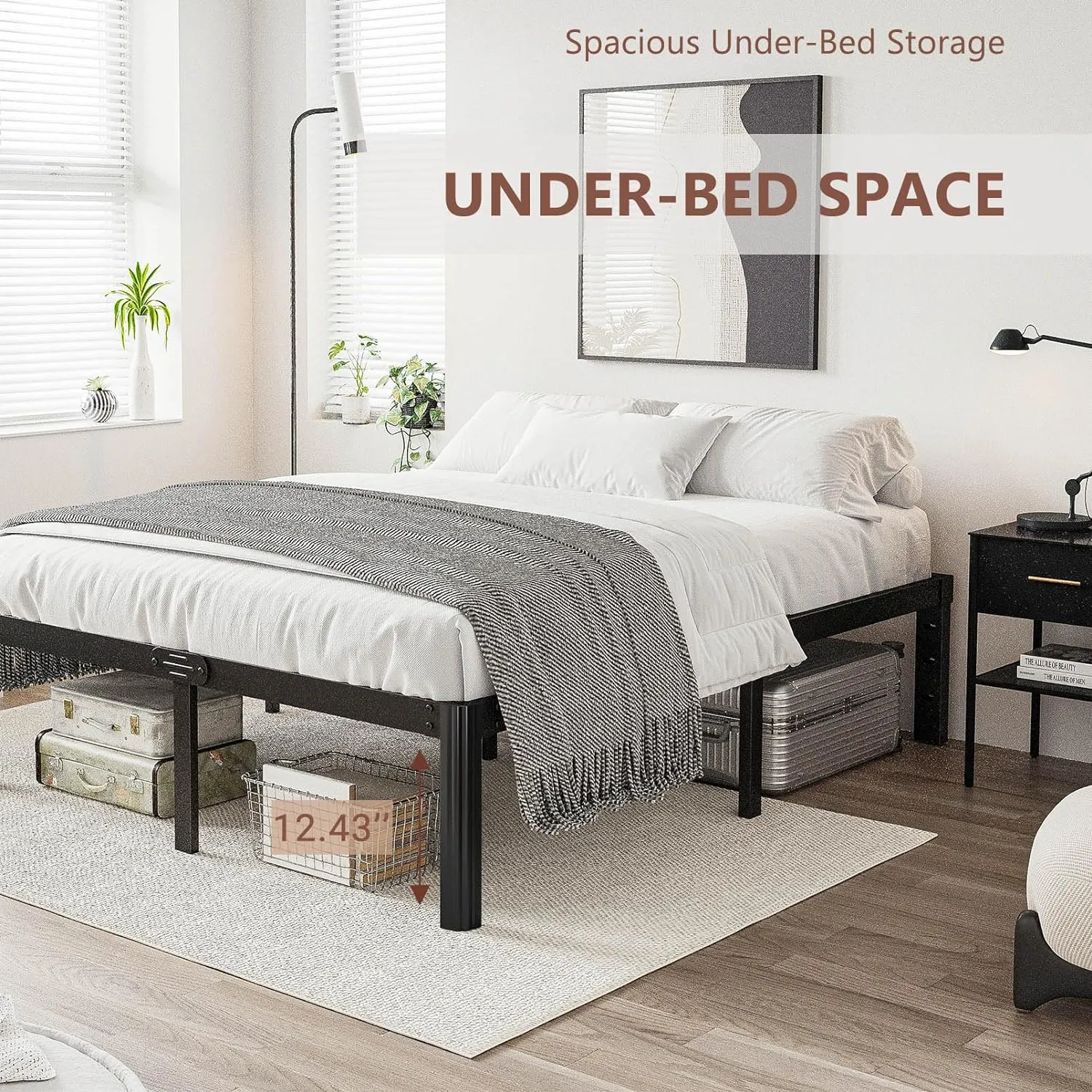 14 Inch High Heavy Duty Full Size Bed Frame Metal, Platform Bed Frame Full Size No Box Spring Needed, Noise Free, Easy Assembly, Black