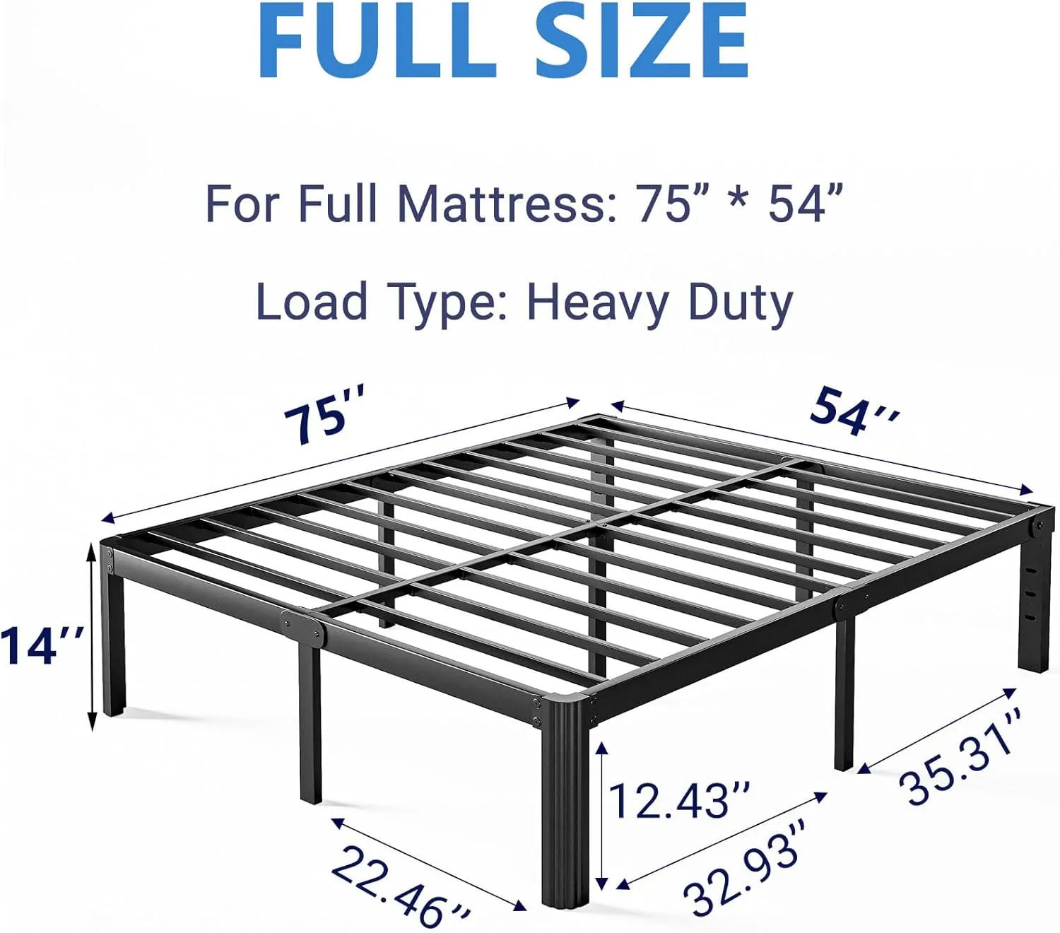 14 Inch High Heavy Duty Full Size Bed Frame Metal, Platform Bed Frame Full Size No Box Spring Needed, Noise Free, Easy Assembly, Black