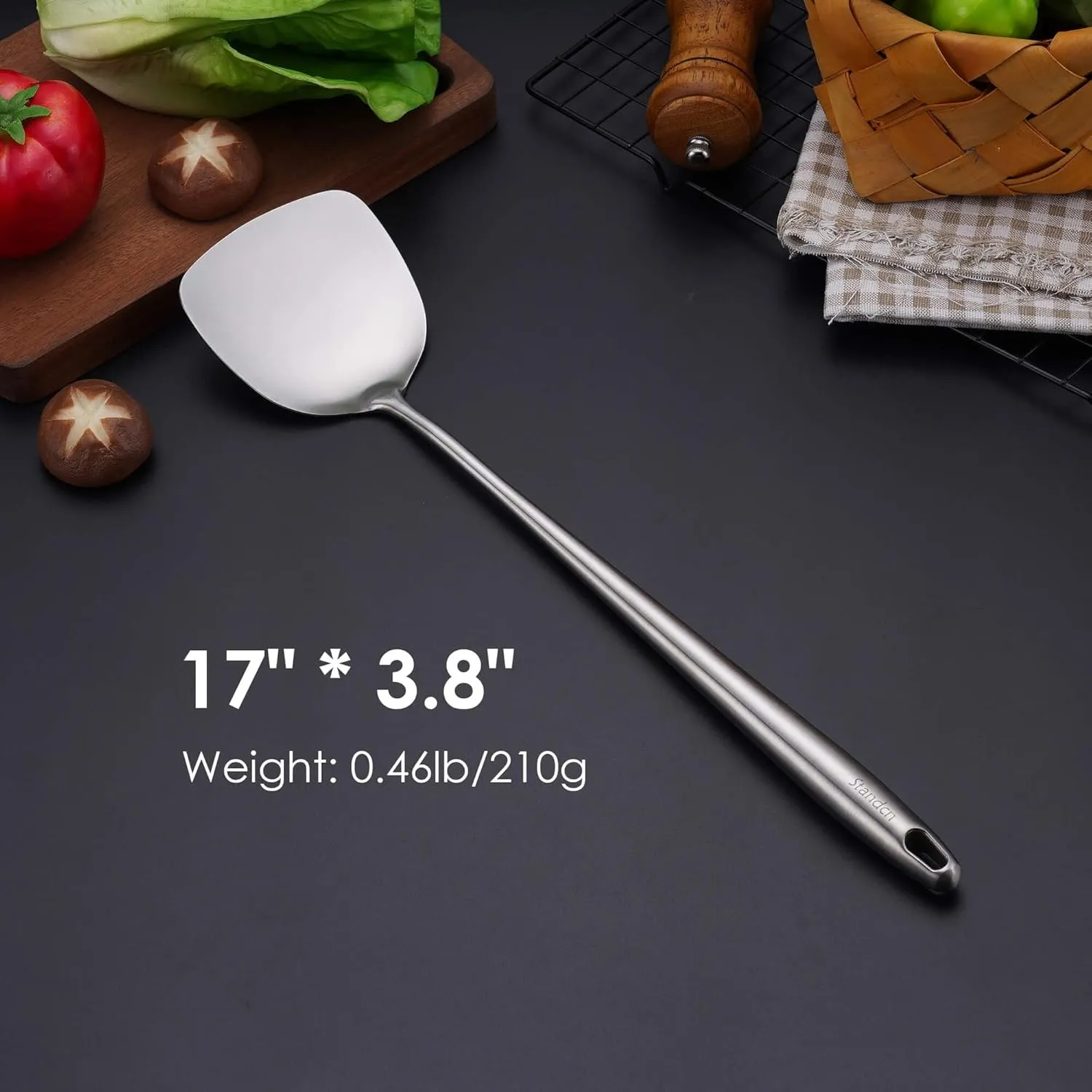 17 Wok Spatula and Ladle - 304 Stainless Steel Wok Tools Set, 2-Pieces Extra Long Handle Cooking Tools, All Metal Wok Utensils and Wok Accessories for Cast Iron/Carbon Steel Wok