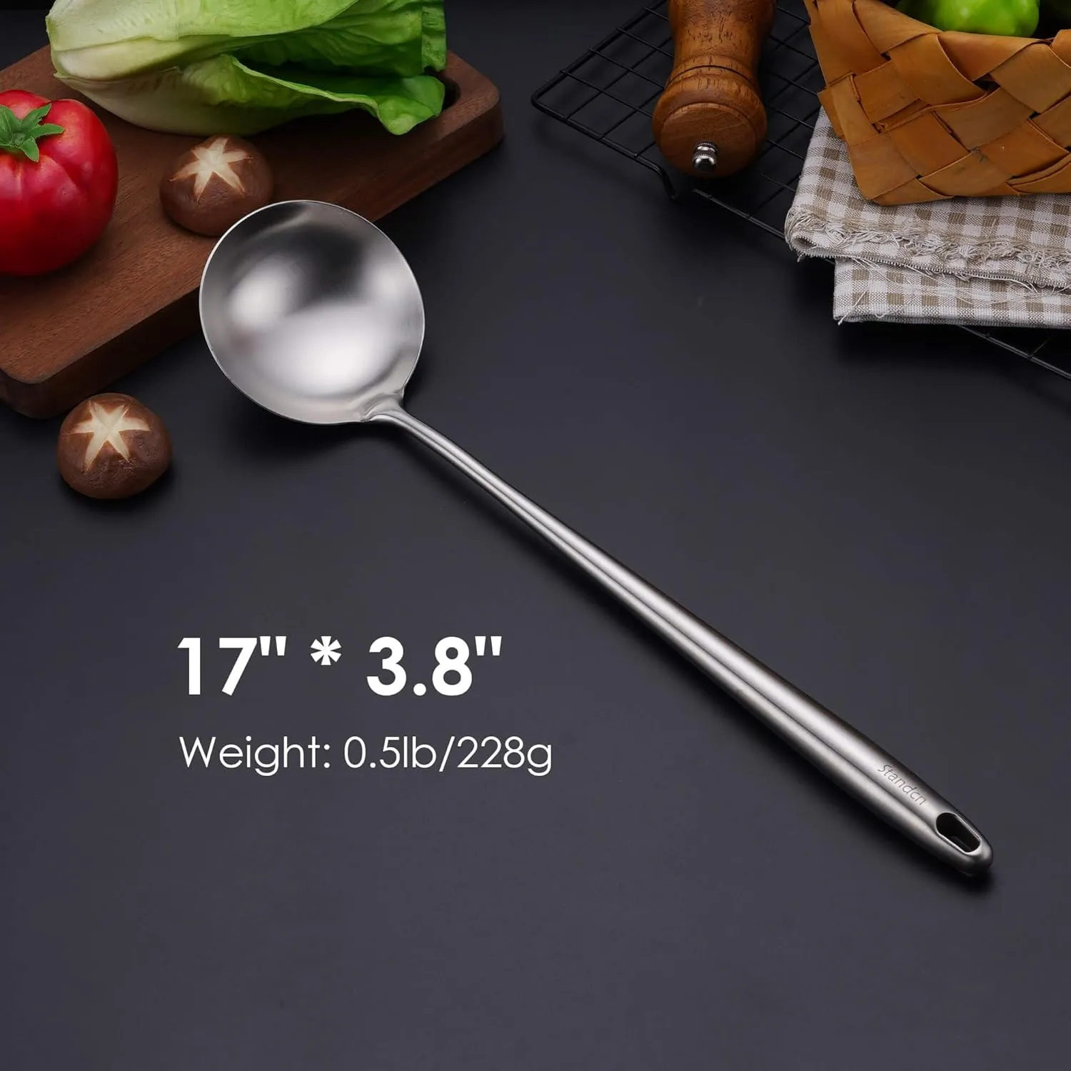 17 Wok Spatula and Ladle - 304 Stainless Steel Wok Tools Set, 2-Pieces Extra Long Handle Cooking Tools, All Metal Wok Utensils and Wok Accessories for Cast Iron/Carbon Steel Wok