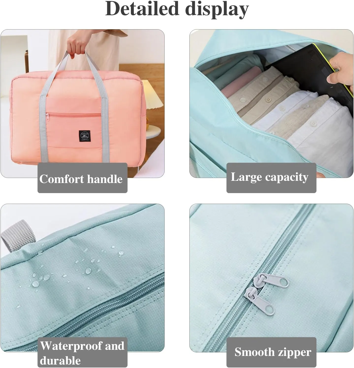 2 Pack Foldable Travel Duffel Bag with Trolley Sleeve, Lightweight Collapsible Luggage Bags for Traveling, Folding Over Night Bag, Carry on Weekender Bags for Women Men Clearance (Blue)
