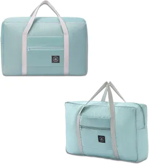 2 Pack Foldable Travel Duffel Bag with Trolley Sleeve, Lightweight Collapsible Luggage Bags for Traveling, Folding Over Night Bag, Carry on Weekender Bags for Women Men Clearance (Blue)