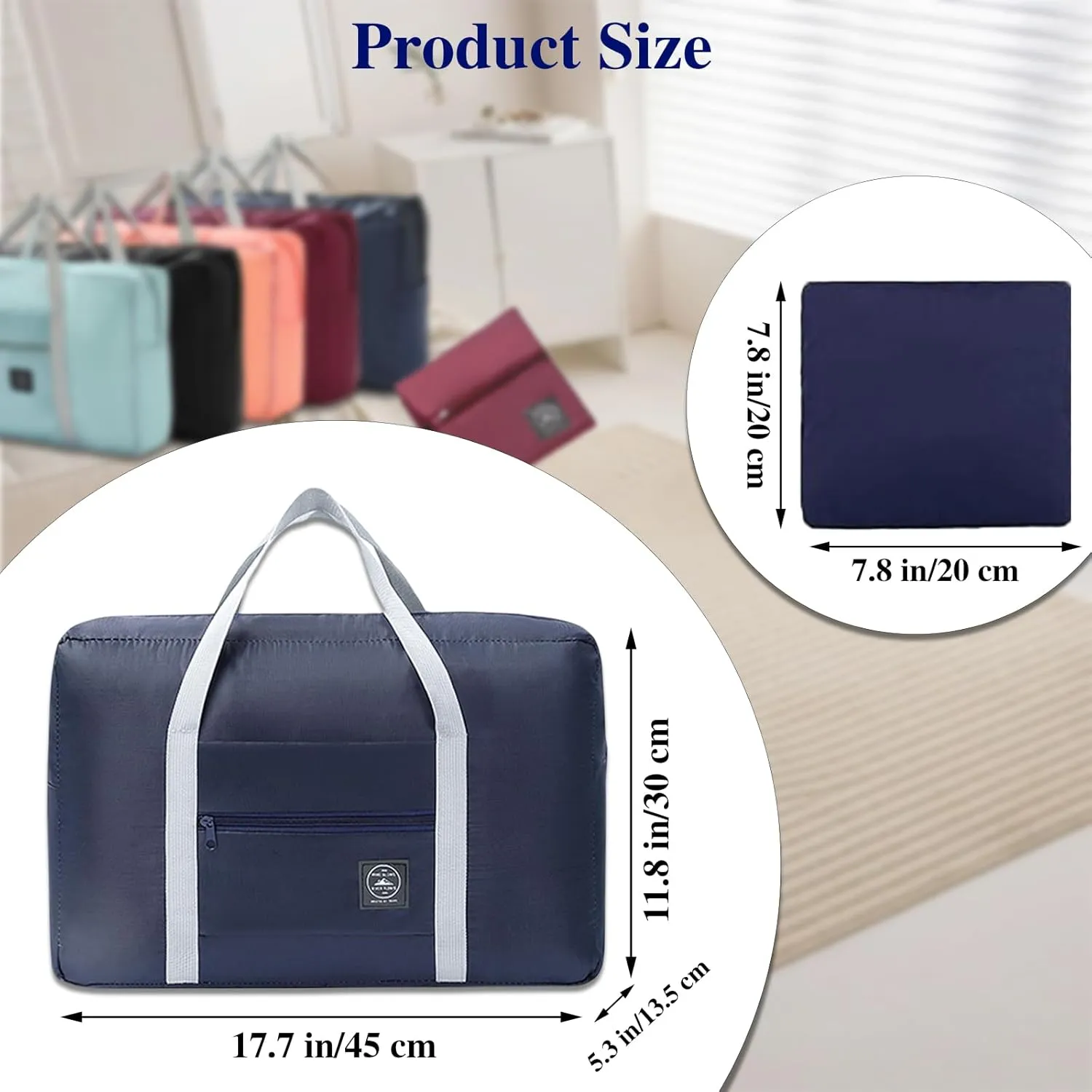 2 Pack Foldable Travel Duffel Bag with Trolley Sleeve, Lightweight Collapsible Luggage Bags for Traveling, Folding Over Night Bag, Carry on Weekender Bags for Women Men Clearance (Blue)