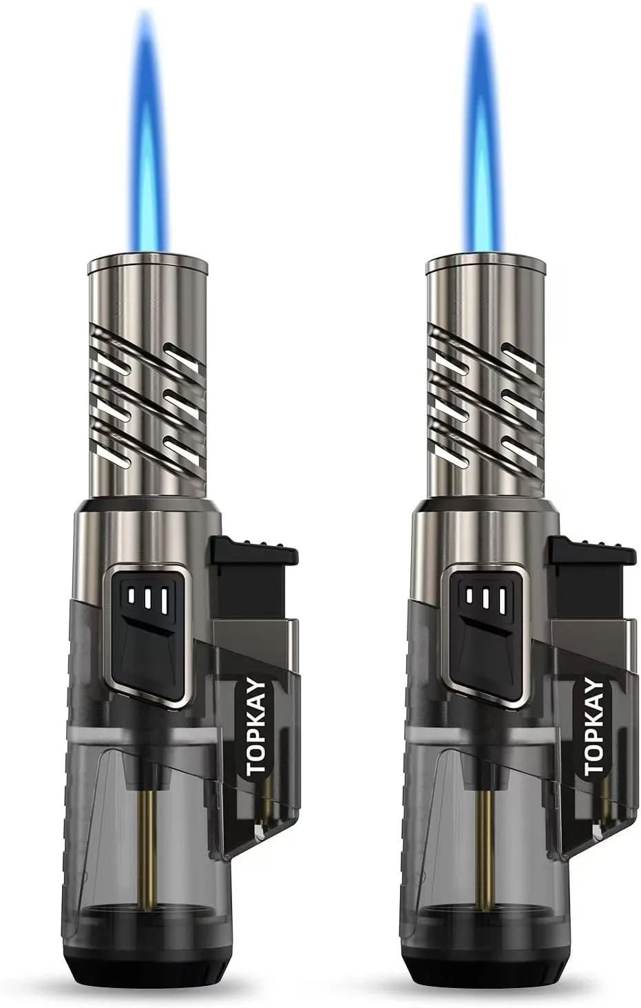 2 Pack Torch Lighter Jet Flame Butane Lighter Refillable Mini Torch Lighter for Candles Grill BBQ Fireworks Camping (NO PREFILLED)