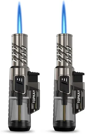 2 Pack Torch Lighter Jet Flame Butane Lighter Refillable Mini Torch Lighter for Candles Grill BBQ Fireworks Camping (NO PREFILLED)