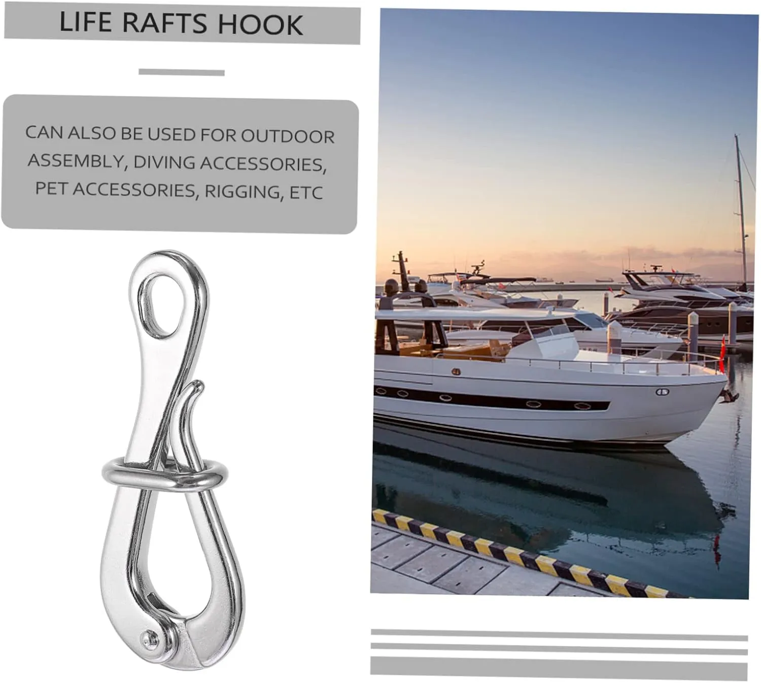 2 pcs Hook Hooks& Stainless Release Marine Link Rafts Portable Boat Pelican Quick with Eye Mm Premium Ship Life Lifeboat Steel