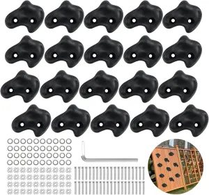 20 Pack Rock Climbing Holds Extra Large for Kids and Adults, Polyethylene Climbing Rocks with Mounting Hardware, DIY Indoor Outdoor Playground Backyard Park Play Set (Light Black)