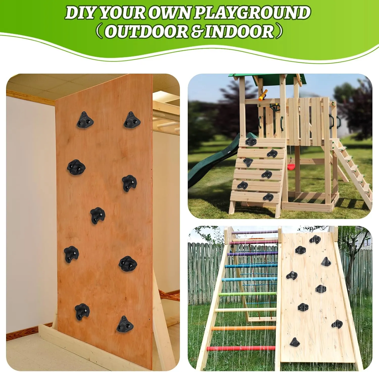 20 Pack Rock Climbing Holds Extra Large for Kids and Adults, Polyethylene Climbing Rocks with Mounting Hardware, DIY Indoor Outdoor Playground Backyard Park Play Set (Light Black)