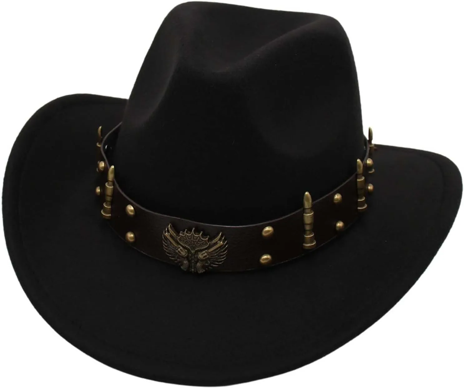 2025 Cowboy Hat Unisexy Western Classic Chain Curved Jazz Hat Felt Wide Brim Women Men Fedora Cowboy Hat