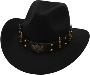 2025 Cowboy Hat Unisexy Western Classic Chain Curved Jazz Hat Felt Wide Brim Women Men Fedora Cowboy Hat