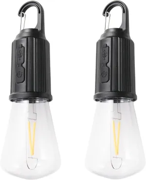 2Pcs Rechargeable Camping Light Bulbs,Portable LED Camping Lanterns,Hanging Tent Lamp with 3 Lighting Modes and Hook for Emergency, Hiking, Fishing, Backpacking,Power Outages