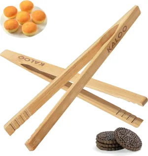 2PCS Reusable Toaster Tongs, Kaloo 8 inch Wooden Cooking Tong, Multipurpose Bamboo Tongs for Fruits, Bread, Pickles, cheese, Bacon, and Muffins