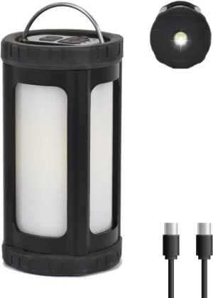 3-in-1 Camping Lantern Rechargeable with Flashlight, Portable 360 COB Aluminum Body Camping Lamp, IPX7 Waterproof 5 Modes for Indoor Outdoor Hiking Emergency Light Power Outages Hurricane