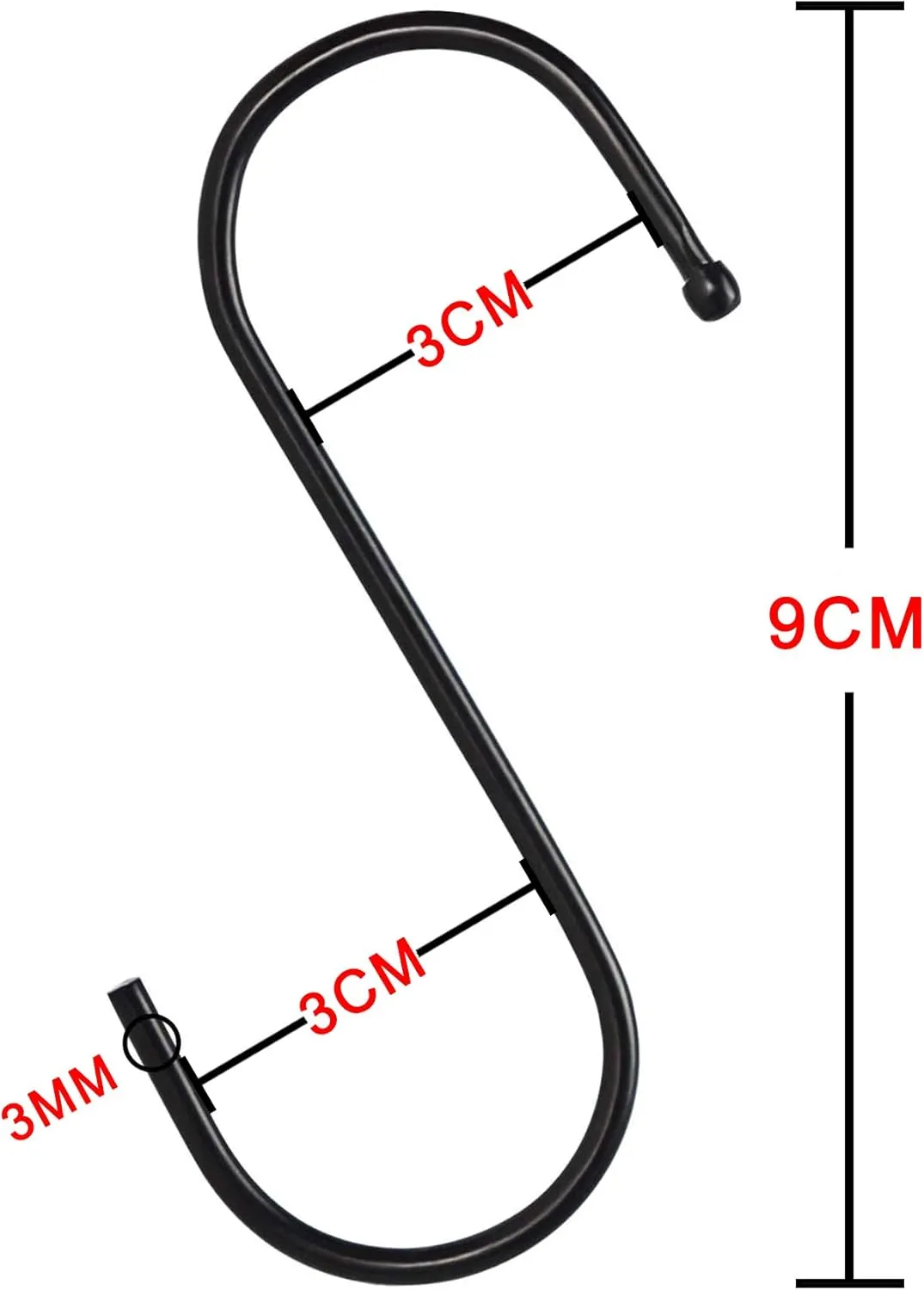 30 Pack 3.5 inch Heavy Duty S Hooks - Plants, Outdoor, Light, Cup, Large Hangers for Kitchen, Bathroom, Bedroom and Office (Black)
