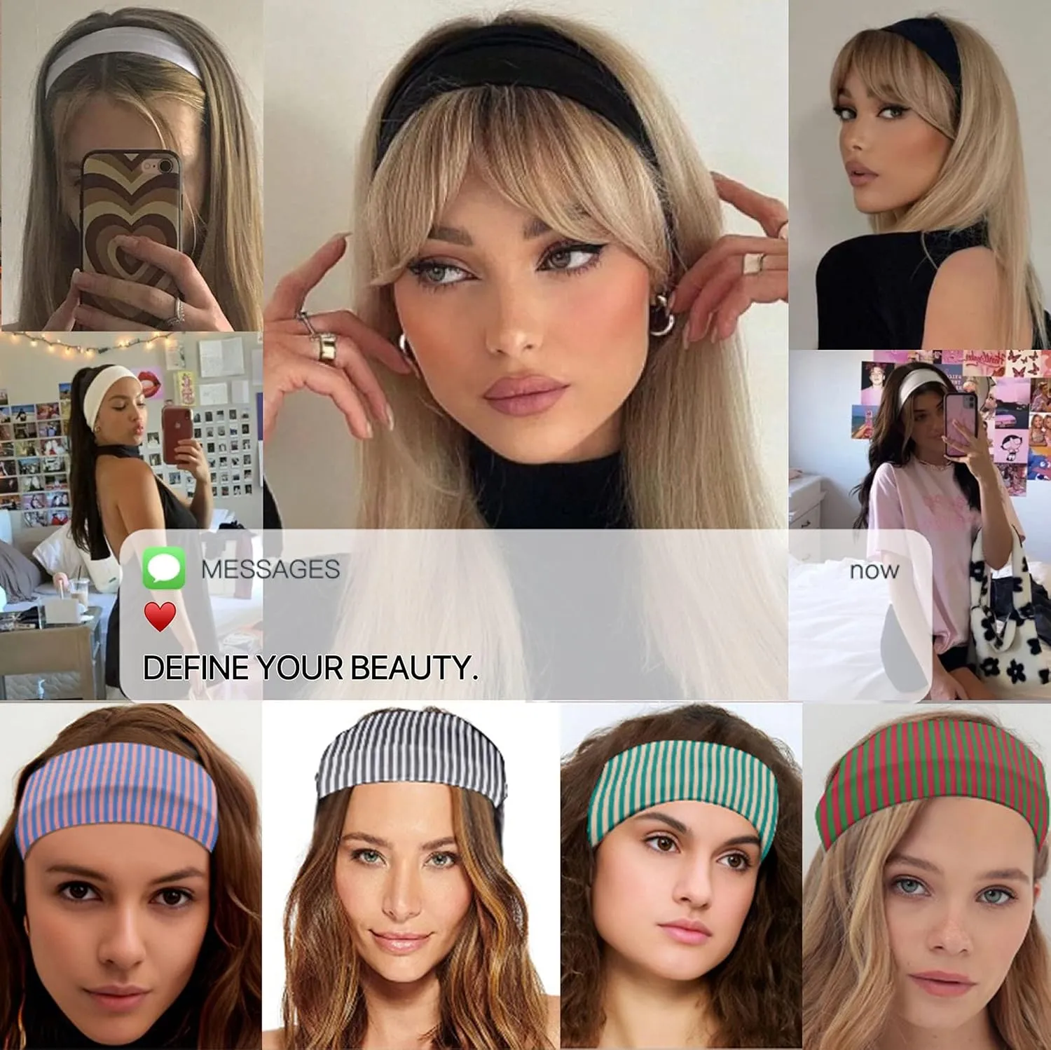 4pcs Headbands for Women Striped Wide Head Bands for Women's Hair Non Slip Wraps Elastic Stretchy Fashion Bandanas Workout Yoga Running Hair Bands for Women's Hair Accessories