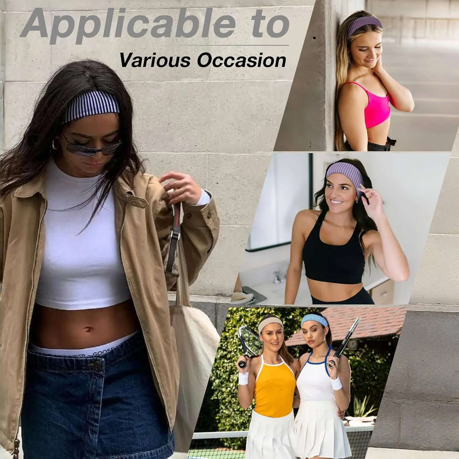 4pcs Headbands for Women Striped Wide Head Bands for Women's Hair Non Slip Wraps Elastic Stretchy Fashion Bandanas Workout Yoga Running Hair Bands for Women's Hair Accessories
