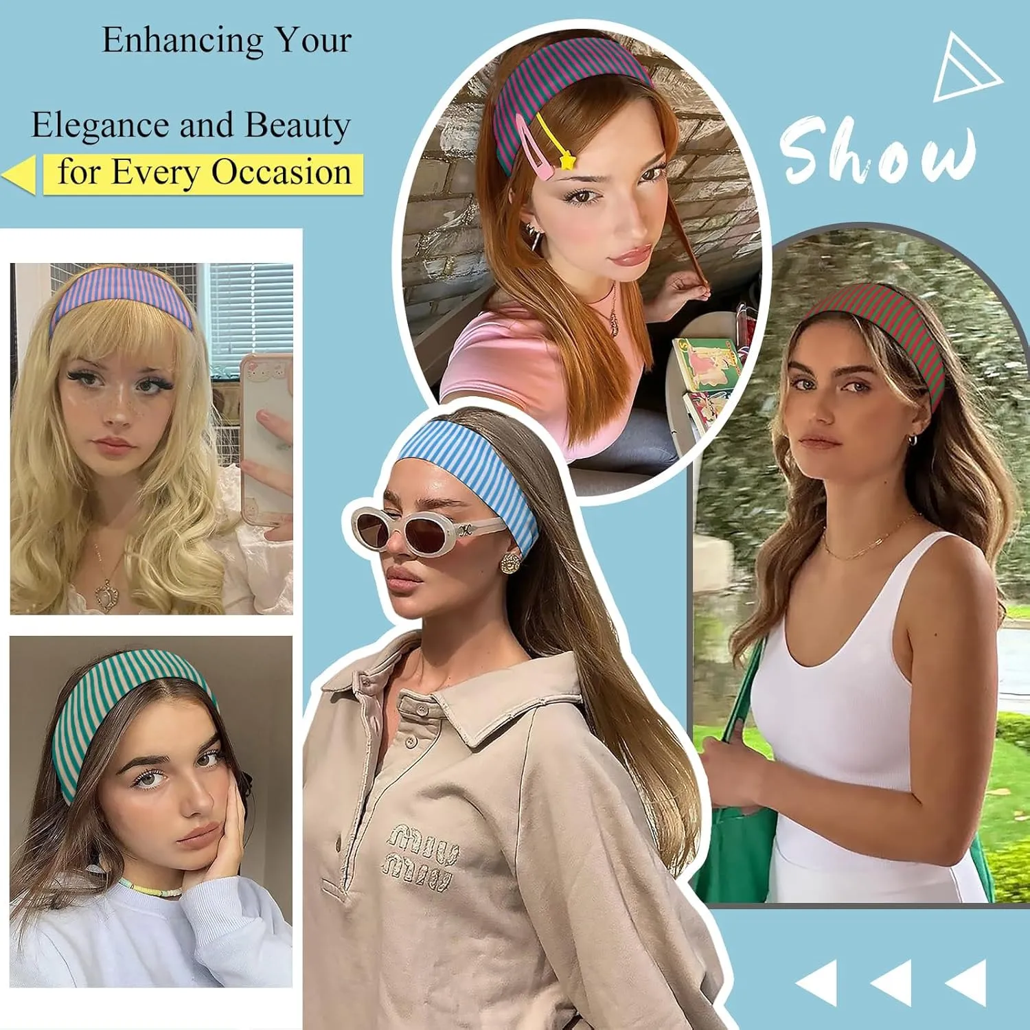 4pcs Headbands for Women Striped Wide Head Bands for Women's Hair Non Slip Wraps Elastic Stretchy Fashion Bandanas Workout Yoga Running Hair Bands for Women's Hair Accessories