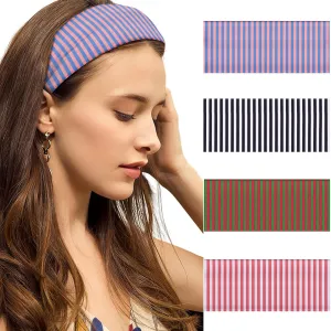 4pcs Headbands for Women Striped Wide Head Bands for Women's Hair Non Slip Wraps Elastic Stretchy Fashion Bandanas Workout Yoga Running Hair Bands for Women's Hair Accessories