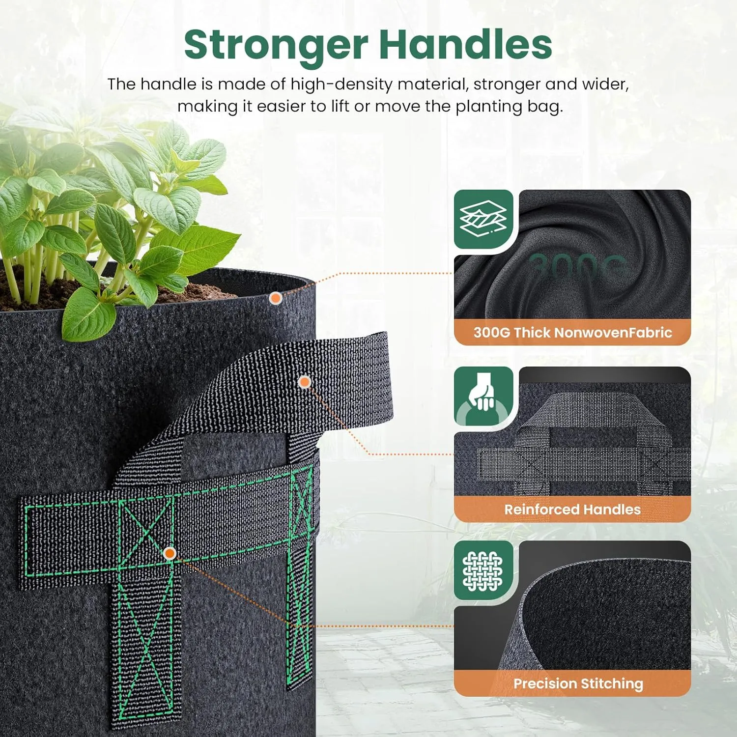 5 Pack 5 Gallon Thickened Grow Bags, Aeration Nonwoven Fabric Plant Pots with Durable Handles, Heavy Duty 300G Planter Pot for Tomato, Potato and Vegetable