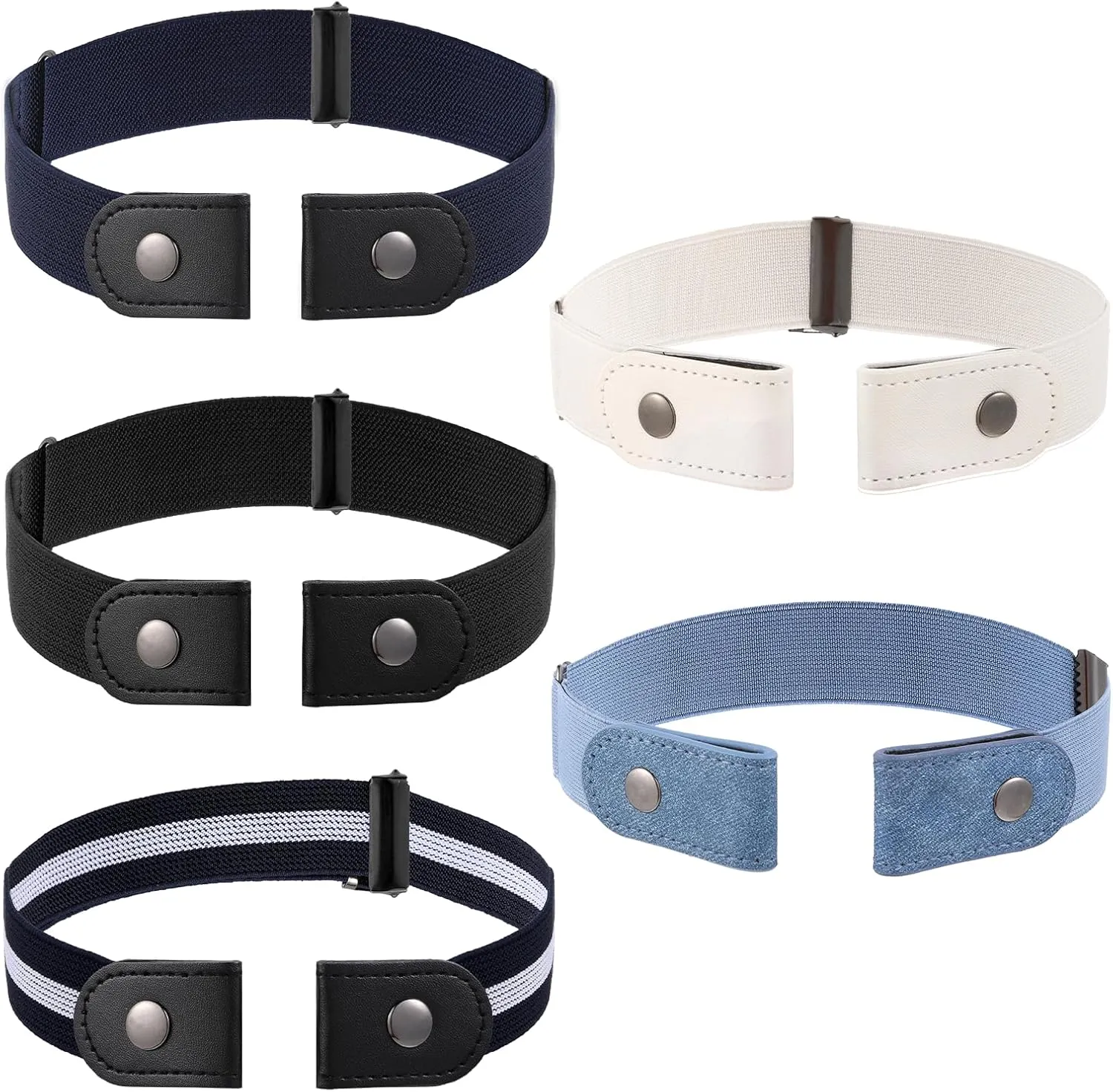 5 Pack No Buckle Invisible Stretch Belt, Comfortable Buckle-Free Elastic Belts for Women Invisible Belt Stretch Belts for Men Jeans Pants