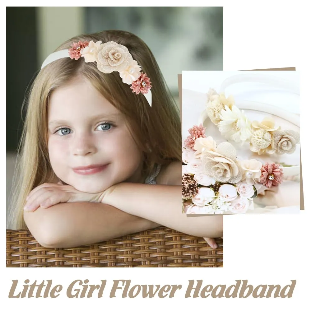 5 Pieces Beige Pink Plastic Flower Headbands Floral Hair Bands Hoops Accessories for Baby Girls Toddlers Kids Teens