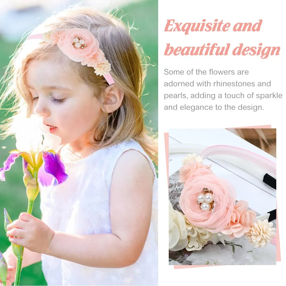 5 Pieces Beige Pink Plastic Flower Headbands Floral Hair Bands Hoops Accessories for Baby Girls Toddlers Kids Teens