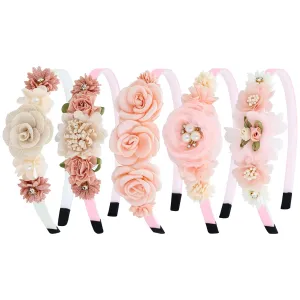 5 Pieces Beige Pink Plastic Flower Headbands Floral Hair Bands Hoops Accessories for Baby Girls Toddlers Kids Teens