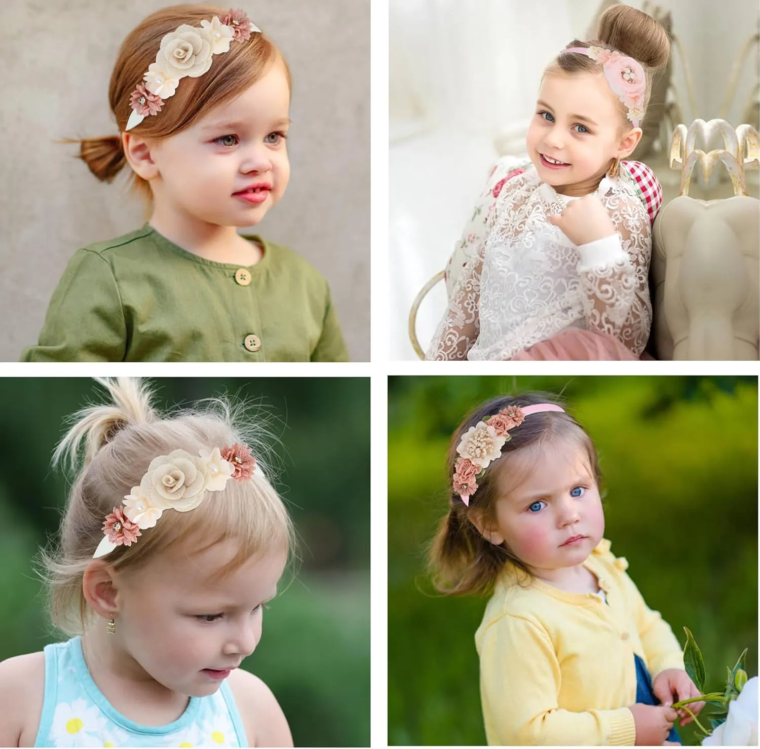 5 Pieces Beige Pink Plastic Flower Headbands Floral Hair Bands Hoops Accessories for Baby Girls Toddlers Kids Teens