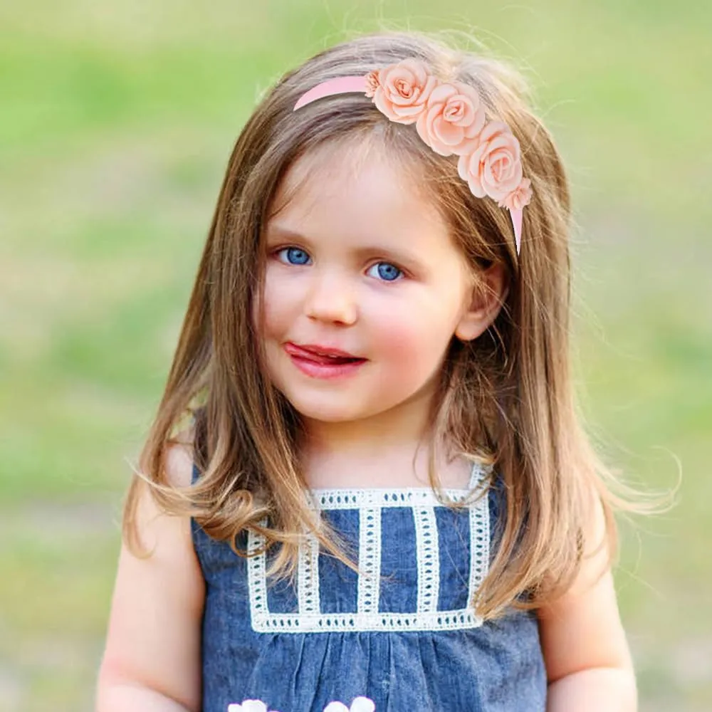 5 Pieces Beige Pink Plastic Flower Headbands Floral Hair Bands Hoops Accessories for Baby Girls Toddlers Kids Teens