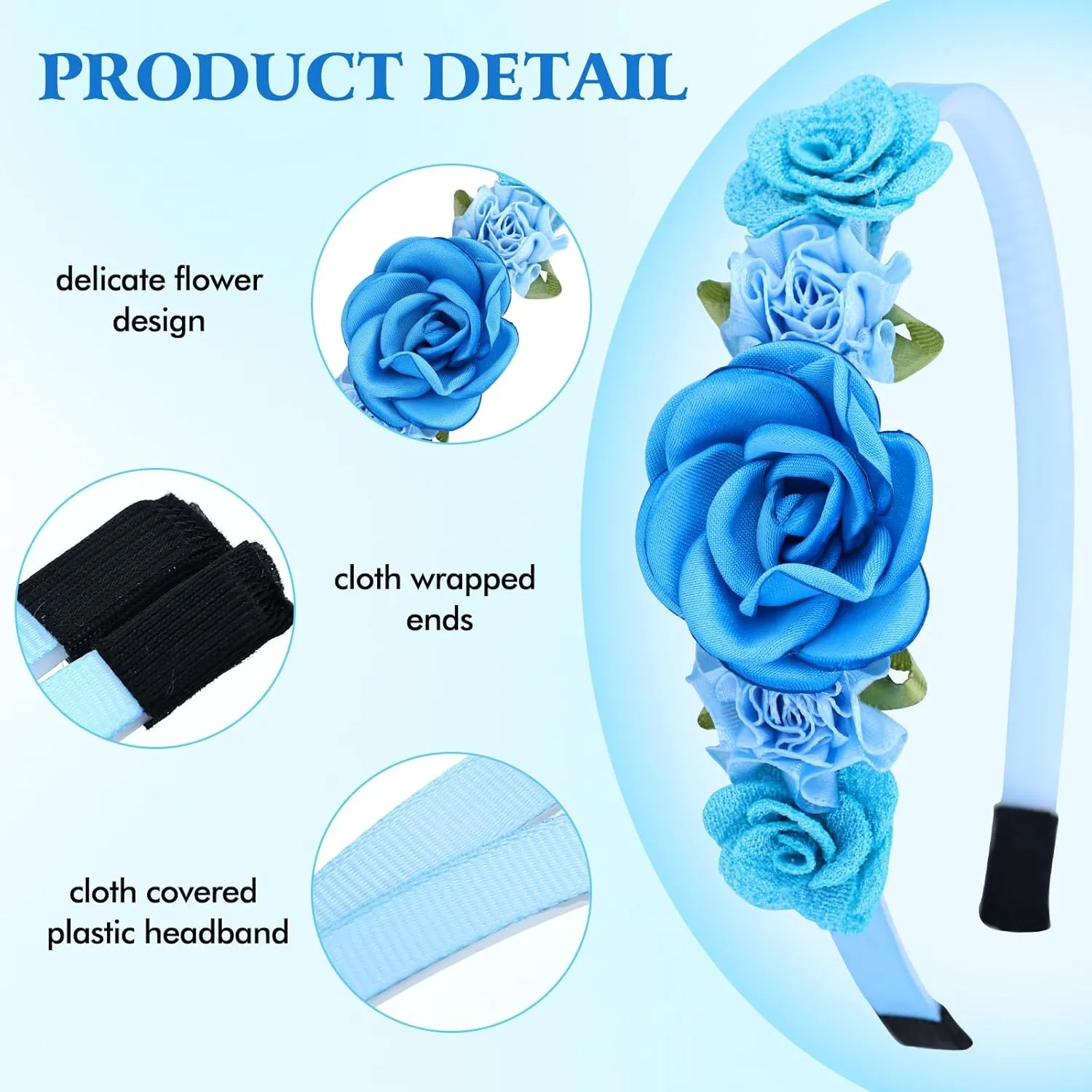 5 Pieces Ivory Blue Plastic Flower Headbands Floral Hair Bands Hoops Accessories for Baby Girls Toddlers Kids Teens
