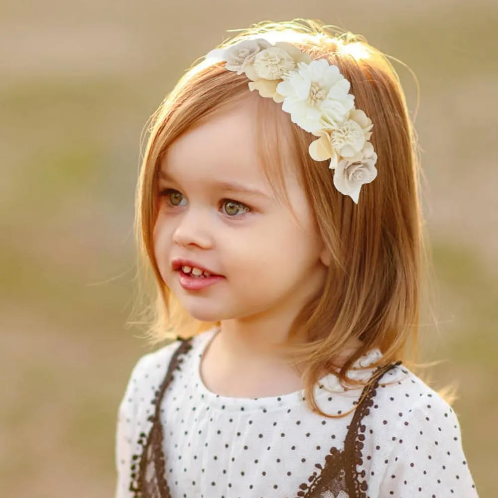 5 Pieces Ivory Purple Plastic Flower Headbands Floral Hair Bands Hoops Accessories for Baby Girls Toddlers Kids Teens