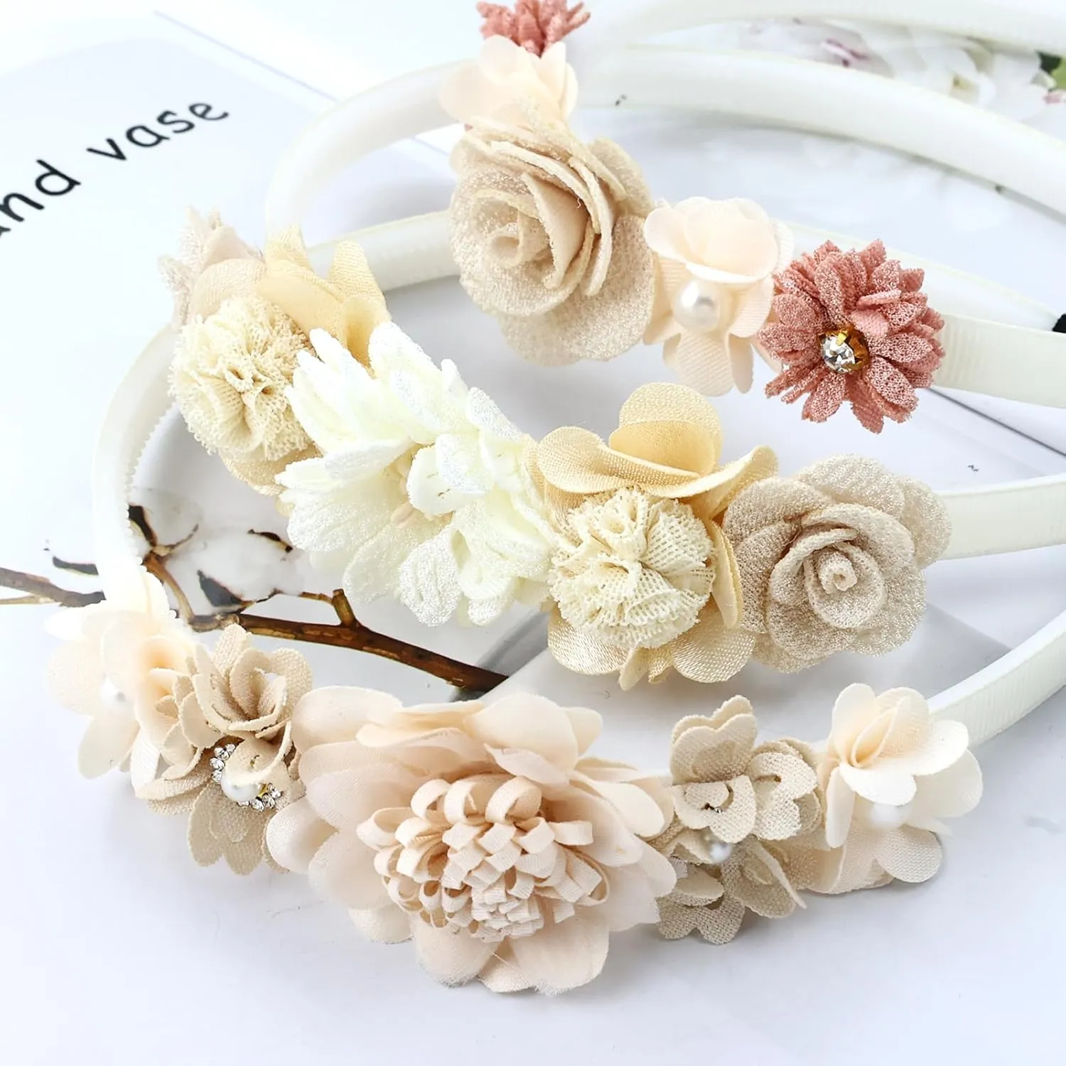 5 Pieces Ivory Purple Plastic Flower Headbands Floral Hair Bands Hoops Accessories for Baby Girls Toddlers Kids Teens