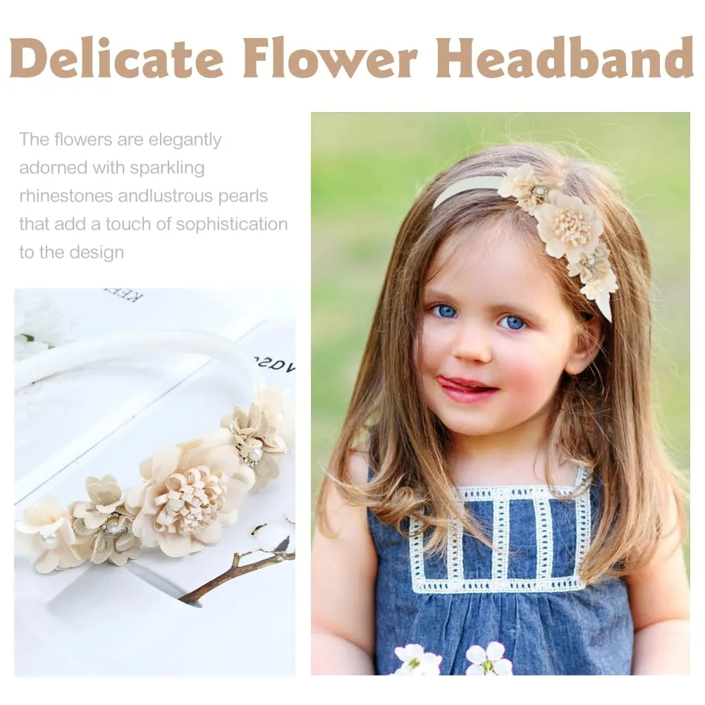 5 Pieces Ivory Purple Plastic Flower Headbands Floral Hair Bands Hoops Accessories for Baby Girls Toddlers Kids Teens