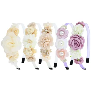 5 Pieces Ivory Purple Plastic Flower Headbands Floral Hair Bands Hoops Accessories for Baby Girls Toddlers Kids Teens