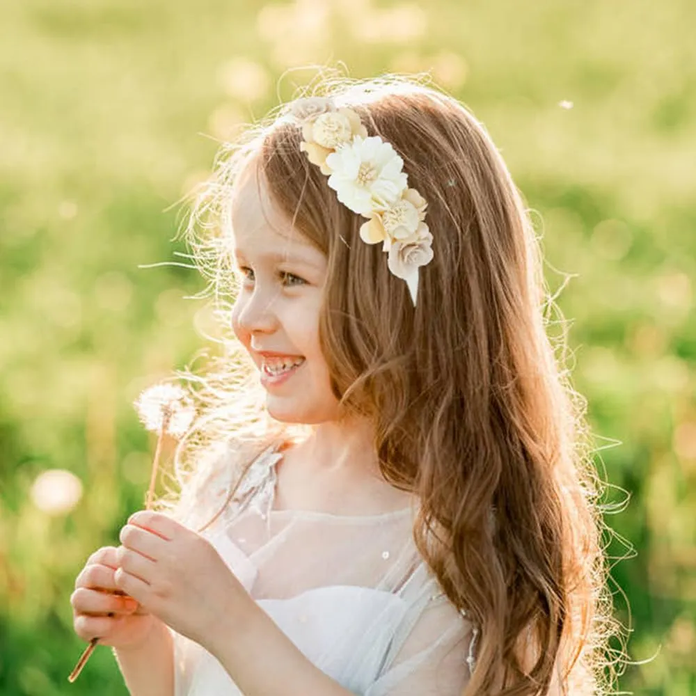 5 Pieces Ivory Purple Plastic Flower Headbands Floral Hair Bands Hoops Accessories for Baby Girls Toddlers Kids Teens