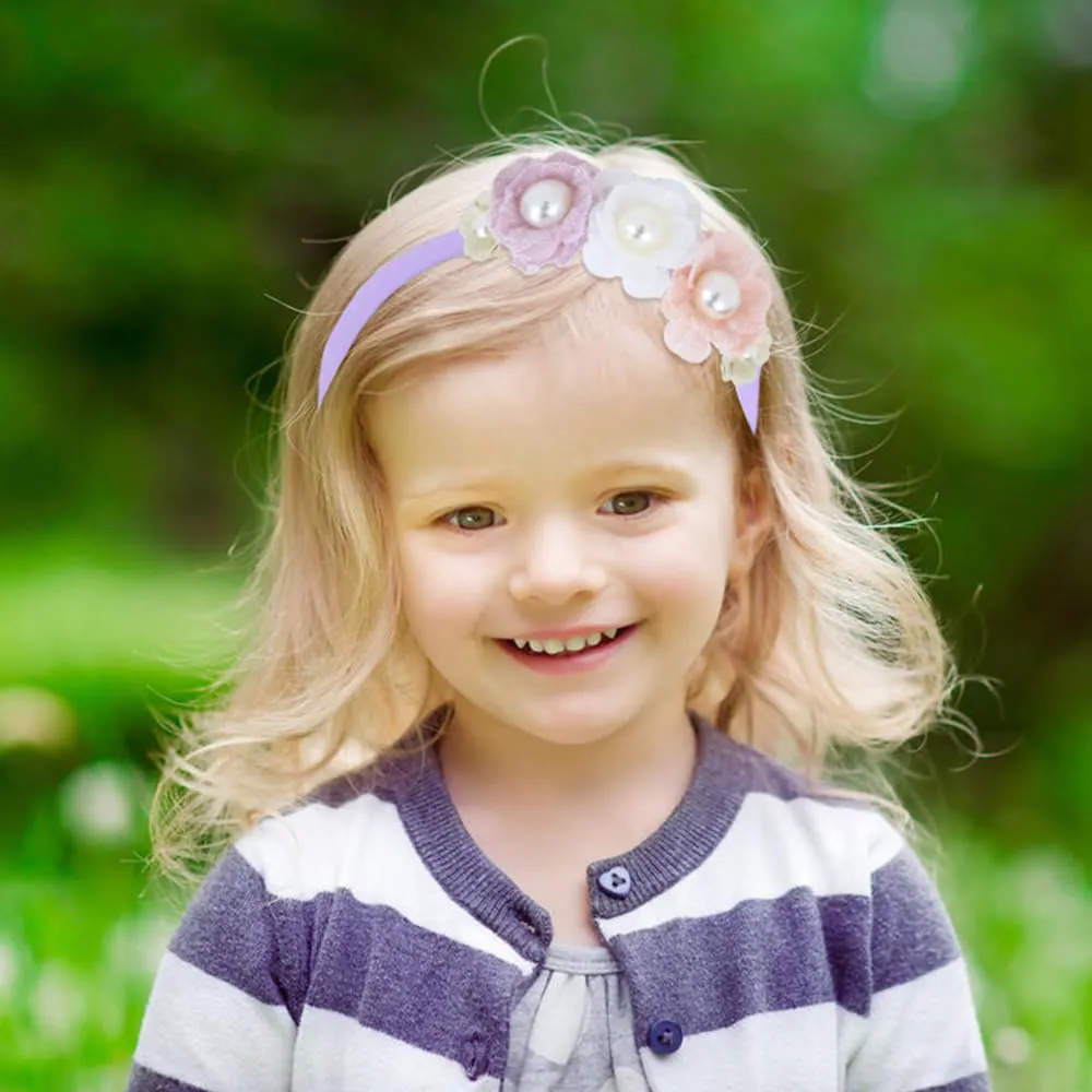 5 Pieces Ivory Purple Plastic Flower Headbands Floral Hair Bands Hoops Accessories for Baby Girls Toddlers Kids Teens