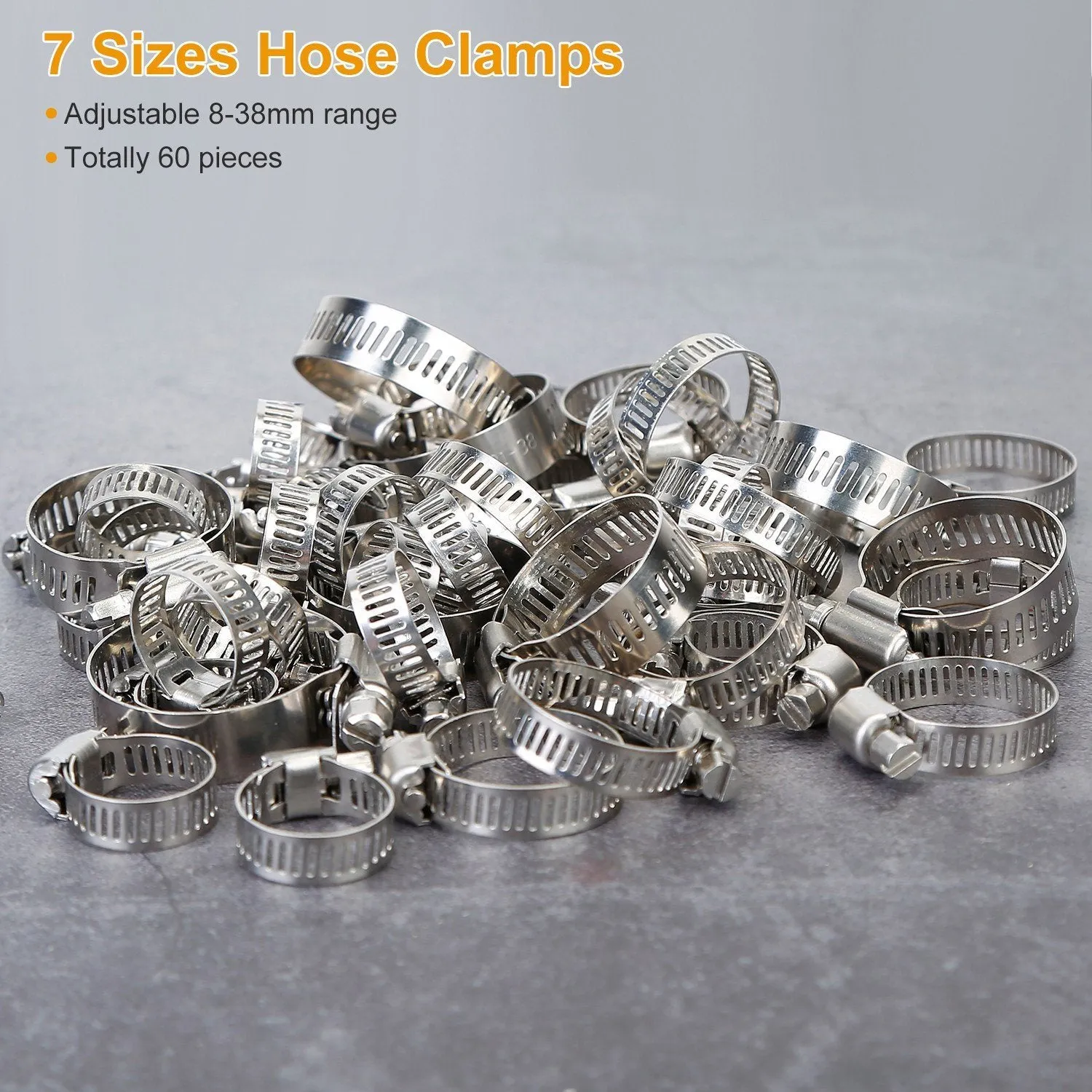 60-Pieces: Hose Clamp Stainless Steel Adjustable Worm Gear