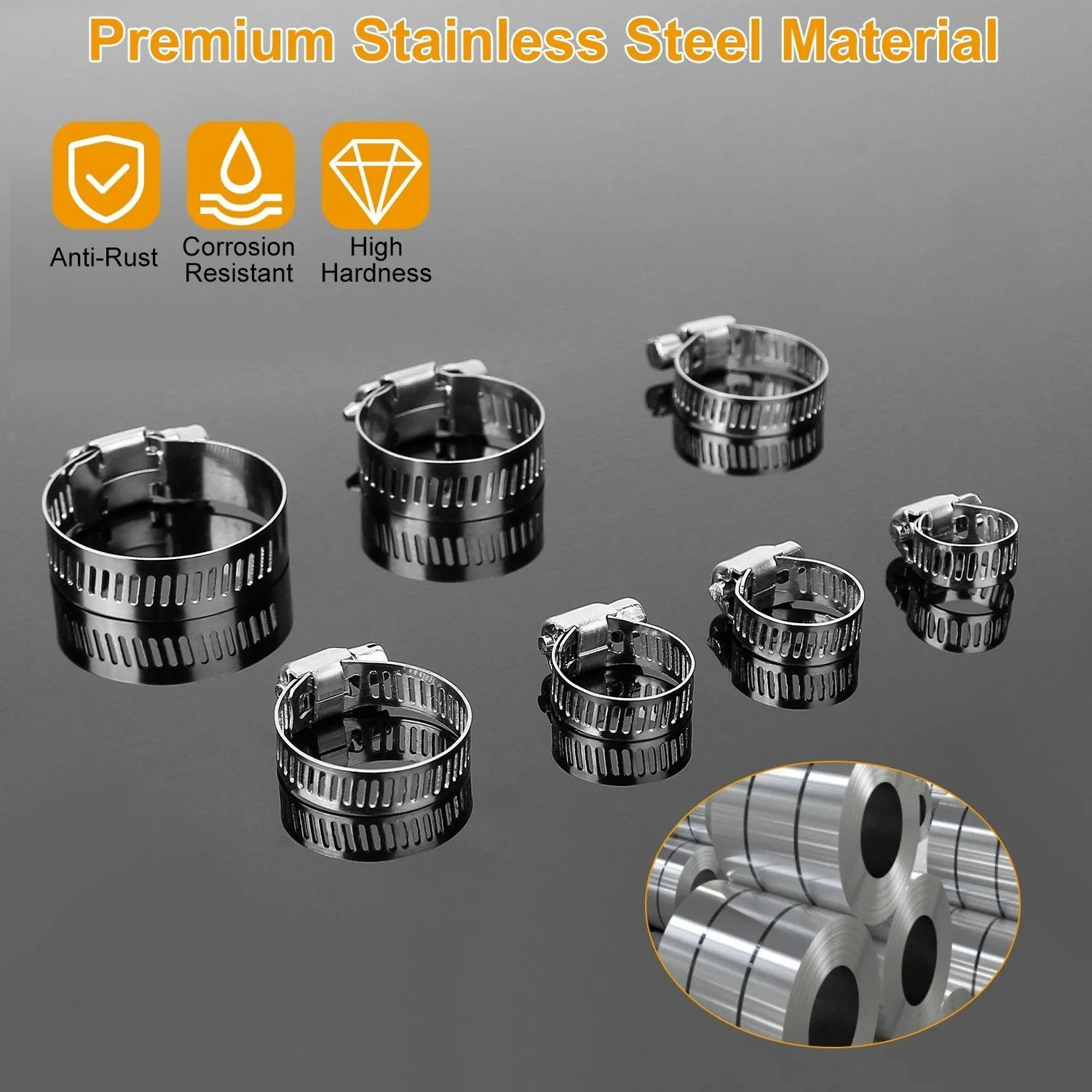 60-Pieces: Hose Clamp Stainless Steel Adjustable Worm Gear