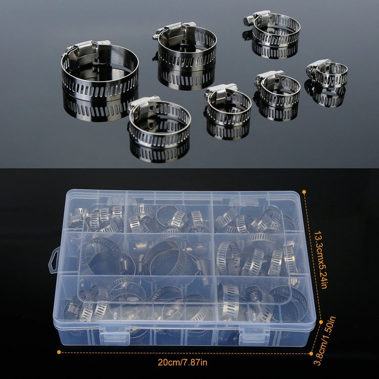 60-Pieces: Hose Clamp Stainless Steel Adjustable Worm Gear