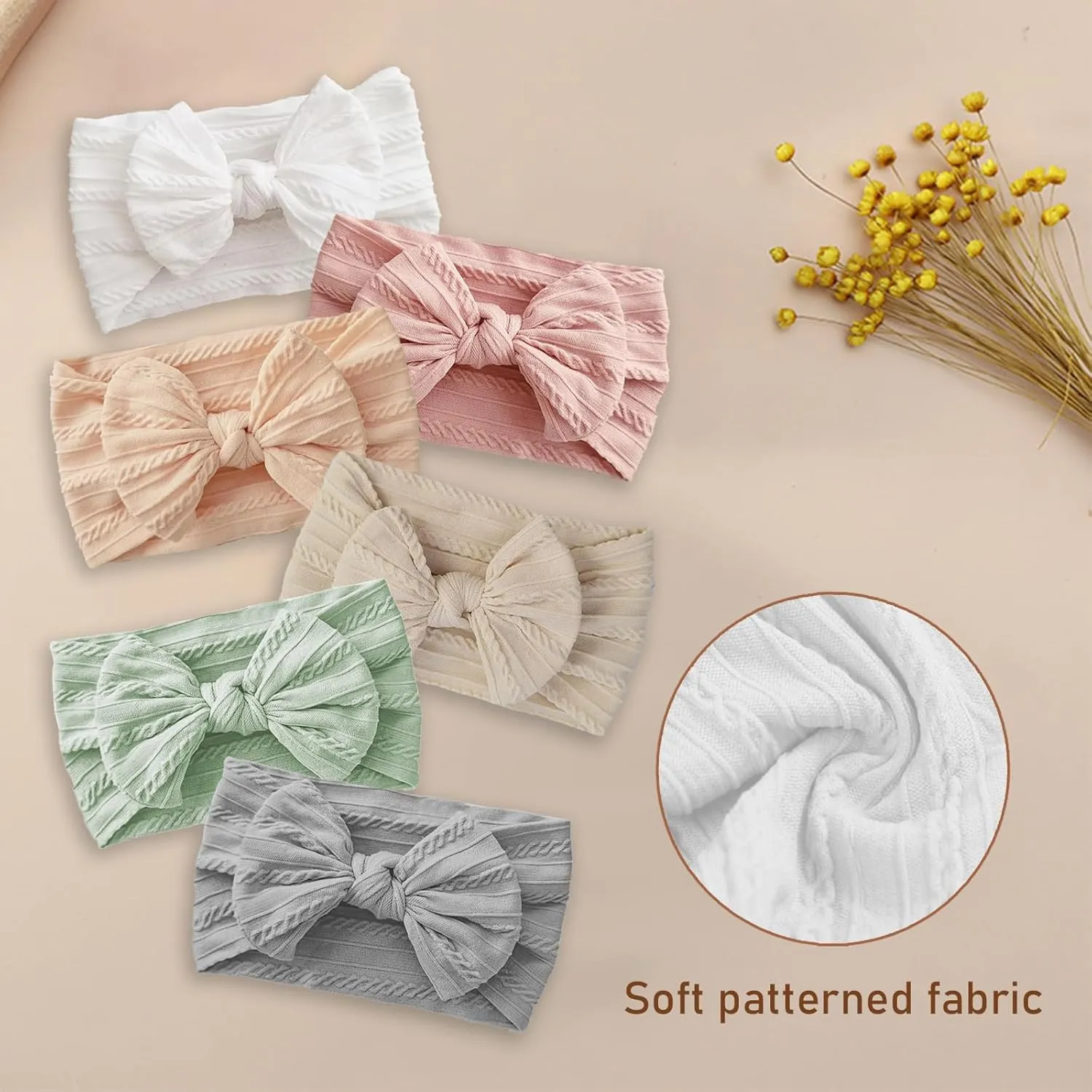 6PCS Baby Headbands, Girls Headbands with Bows, Soft Stretchy Nylon Hair Bands Hair Accessories for Newborn Infant Toddler