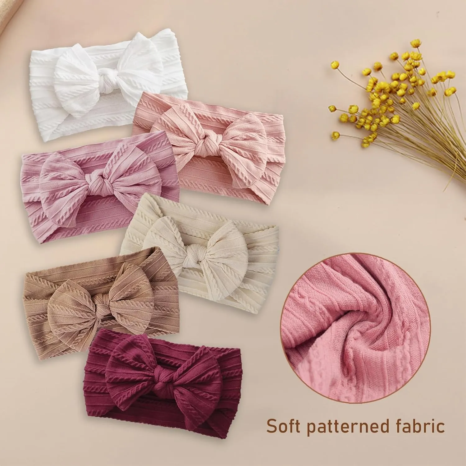 6PCS Baby Headbands, Girls Headbands with Bows, Soft Stretchy Nylon Hair Bands Hair Accessories for Newborn Infant Toddler